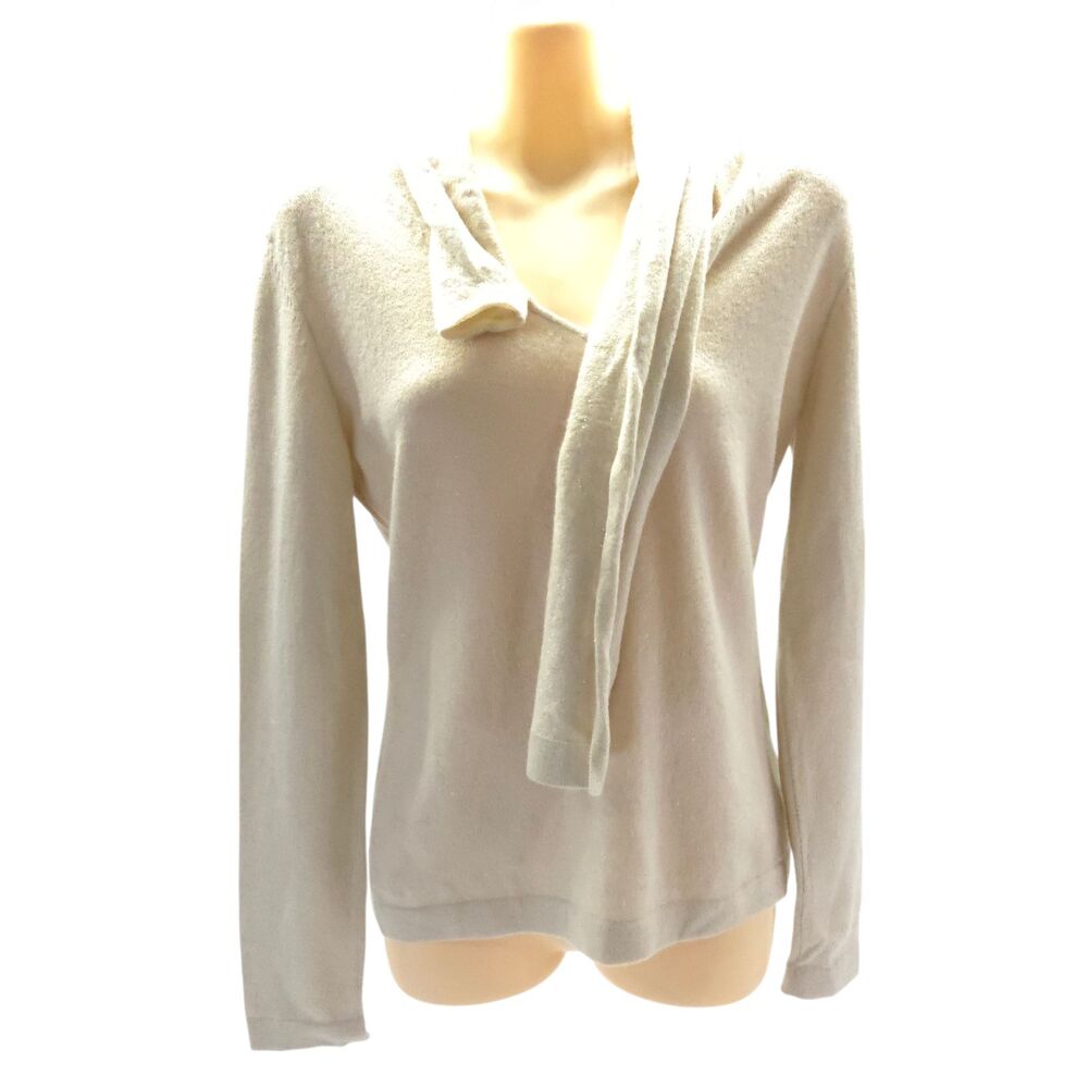Lafayette 148 New York Cashmere Blend Metallic Shimmer Scarf Neck Sweater S